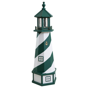Outdoor Deluxe Wood and Poly Lumber Lighthouse Lawn Ornament, Green and White, 47 Inch, Standard Electric Light