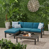Makayla Ana Outdoor 3 Seater Acacia Wood Sofa Sectional With Cushions, Dark Teal