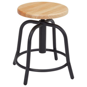 NPS 19-25" Height Adjustable Swivel Stool, Wooden Seat and Black Frame