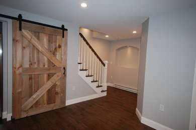 Basement with sliding barn door