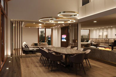 Inspiration for an expansive modern open plan dining in Dusseldorf with dark hardwood floors.
