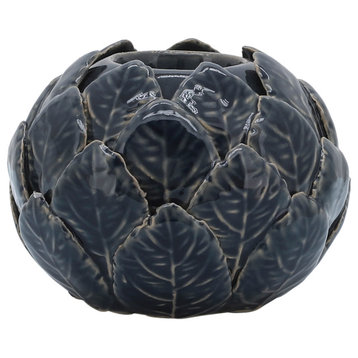 Ceramic 5" Lotus Ball Votive Holder, Blue