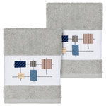 Linum Home Textiles - Khloe 2 Piece Embellished Washcloth Set - The KHLOE Embellished Towel Collection features a mod geometric grid embroidery on a woven textured border.