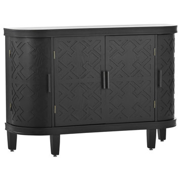 Accent Storage Cabinet Sideboard Wooden Cabinet With Antique Pattern, Black