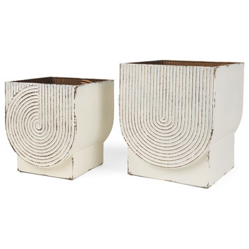 Medina Off White With Gold Antiquing Metal Planters, Set of 2