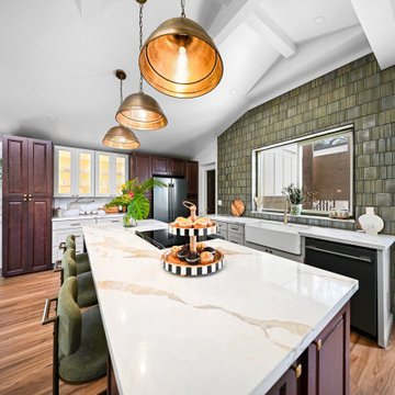Farmhouse Sink and Hand-Set Green Tile — Bayview Haven Kitchen, Kāneʻohe