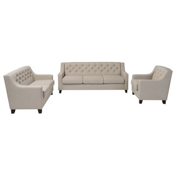 Arcadia Fabric Upholstered Button-Tufted 3-Piece Living Room Sofa Set