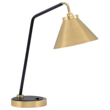 1-Light Desk Lamp, Matte Black/New Age Brass, 7" Cone Metal Shade