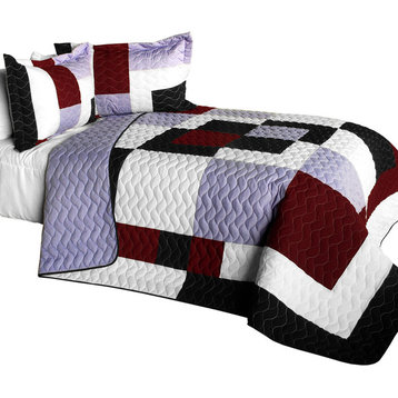 Grape Princess 3PC Brand New Vermicelli-Quilted Patchwork Quilt Set Full/Queen