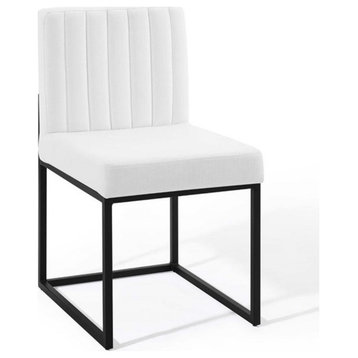 Modway Carriage 19" Channel Tufted Sled Base Fabric Dining Chair in Black/White