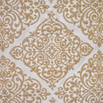 Beige Damask Velvet Fabric By The Yard, 54 inches width