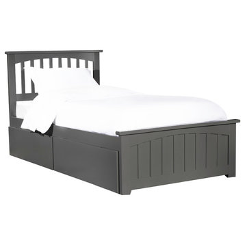 XL Platform Bed With Matching Foot Board, 2 Urban Bed Drawers in Atlantic Gray