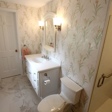 Venaro White Corian Countertop & Shower with Bathroom Update ~ Akron, OH