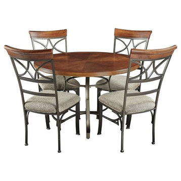 Linon Hamilton 5 Piece Cherry Wood and Steel Dining Set in Matte Pewter & Bronze