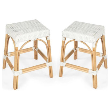 Home Square 2 Piece Rattan Counter Stool Set in White