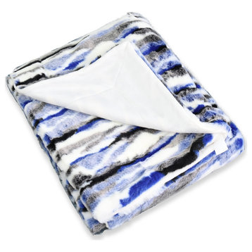 Multi Jacquard Faux Fur Throw Blanket, Blue, 50''x60''