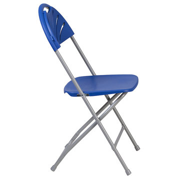 HERCULES Series Blue Plastic Fan Back Folding Chair, Set of 2
