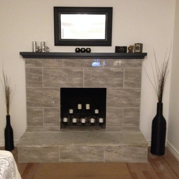 70's Side-split fireplace re-faced