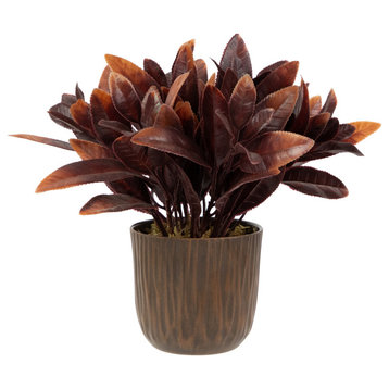 8" Two-Tone Artificial Foliage Plant, a Textured Lined Pot