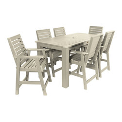 Highwood USA - Weatherly 7-Piece Rectangular Counter-Height Dining Set, Weathered Acorn, Whitew - Outdoor Pub And Bistro Sets