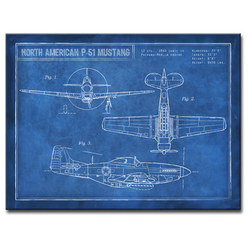 Canvas Art 'American P-51 Blueprint' by Dorothea Taylor, 20x30