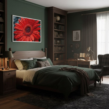 After the Rain Gerbera Daisy Photorealistic Floral Dark Academia Style Artwork