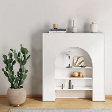 39.4"W x 43.3"H Matte White Decorative Fireplace Bookcase Wooden 3-Tier Storage