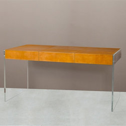 Aiden Modern Tan Leather Home Office Lucite Desk - Desks And Hutches