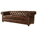 Abbyson Living - Tuscan Tufted Top Grain Leather Sofa, Brown - This piece is perfectly proportioned with its curving arms, button tufting and luxuriant leather upholstery that is finished with intricate hand- stitched detailing. Its durable kiln- dried hardwood frame is handled with a great deal of care and is put together by a unique and highly skilled craftsman to ensure longevity and strength as well as long- term comfort and satisfaction. Each cushion is fully padded with plush high- resiliency foam cushioning that is wrapped in a Dacron fill for massive comfort and support. Give your home a dose of exquisite style and comfort.