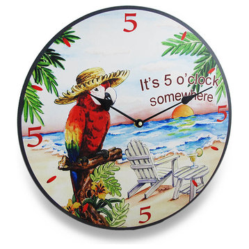 Its Five O Clock Somewhere Tropical Parrot Wall Clock 15 in.