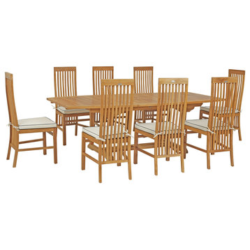9 Piece Teak Wood West Palm Patio Dining Set, Semi-Oval Extension, 8 Arm Chairs