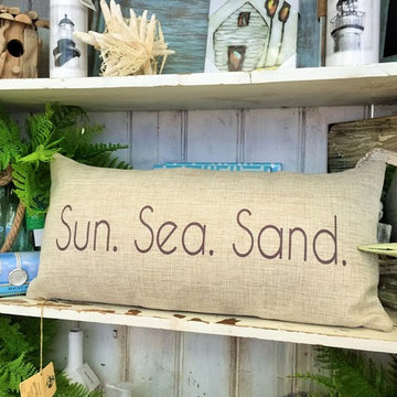 beach house decor,beach pillows, beach signs, beach candles, beach glass, shells