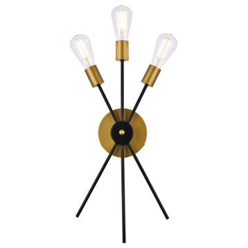 Lucca 11" Bath Sconce, Black And Brass