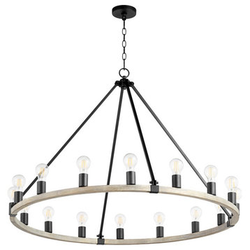 Quorum Paxton 16 Light Chandelier, Noir and Weathered Oak Finish