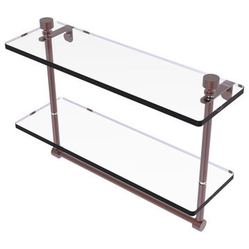 Foxtrot Collection 16"Two Tiered Glass Shelf With Integrated Towel Bar