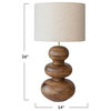 14" Mango Wood Table Lamp, Linen Shade, Inline Switch, 40 Watts Maximum