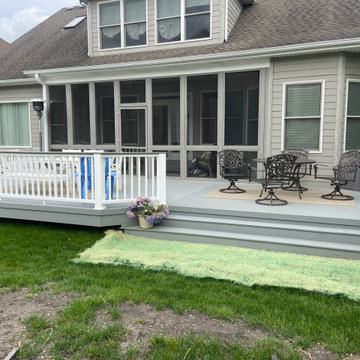 Stone Ash TimberTech deck with Drink Rail & Aluminum Spindles in Westmont, IL