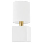 Mitzi - Joey 1 Light Wall Sconce, White - Transitional and trendy, the Joey Wall Sconce features a ceramic base, satin black or white finish, and a white linen shade. The circular shade plays off the square base, lending a geometric quality to the simplistic form.