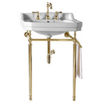 James Martin Furniture - Wellington 24" Single Console Sink in Brass with Ceramic Top - The Wellington 24" Single Console Single Sink with Brass Finish Stand features a wall mount metal base that includes a convenient towel rack and ceramic sink. With an open base that maximizes space and allows for easy cleaning, this vanity is designed to fit any space from the master bath to the powder room. Solid brass base with chrome finish Elegant ceramic basin One towel rack. Overflow drain. 8 in. center faucet holes.