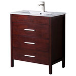 Inolav - Bathroom Vanity Morris 30" with Porcelain Sink Top, Dark Walnut - Capture the best of modern and transitional style with the Morris bathroom vanity. It features an abundance of soft close drawers for easy and convenient access of the everyday toiletries. The sleek look of the Morris vanity gets completed with our beautiful and easy to grab drawer hardware in Brushed Nickel finish.