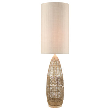 Husk Floor Lamp, Natural Rope With Mushroom Linen Shade