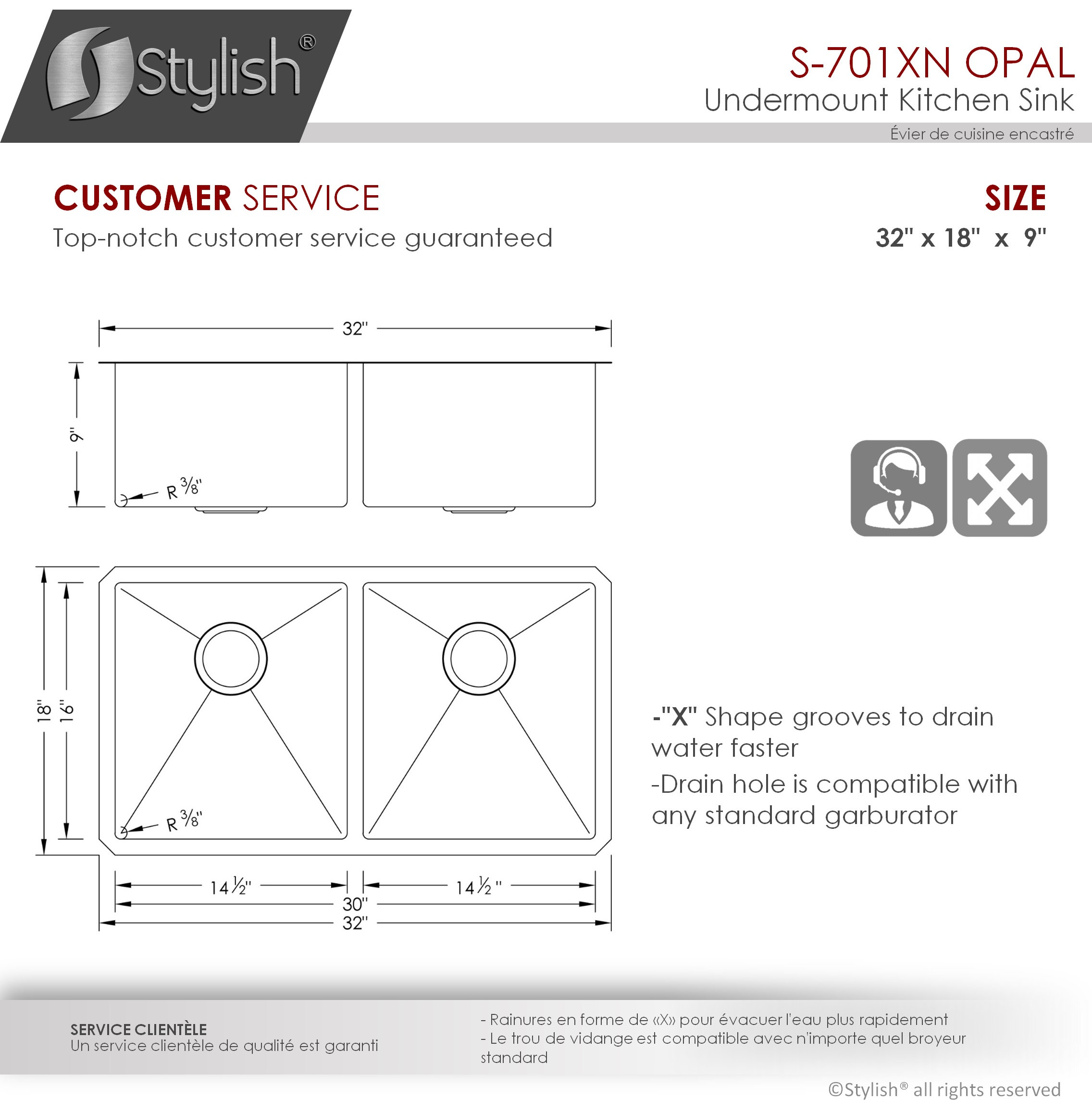 STYLISH 32in Graphite Black Double Bowl Undermount Stainless Steel Kitchen Sink