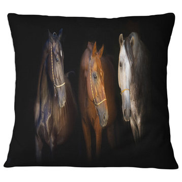 Three Horses with Golden Bridle Animal Throw Pillow, 18"x18"
