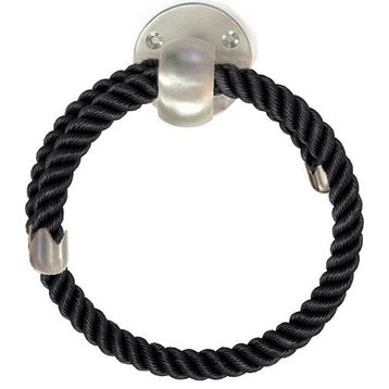 Nautiluxe Collection Nautical Towel Ring, Black Rope and Satin Nickel