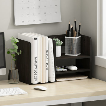 Hermite Wood Desktop Book and Home Office Supplies Storage Organizer, Espresso