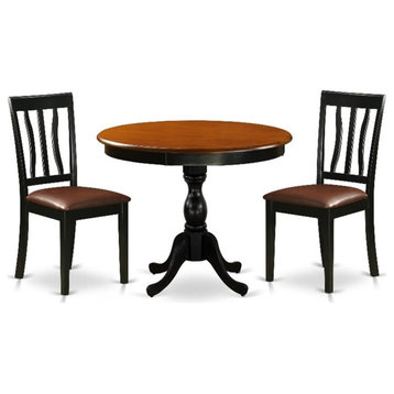AMAN3-BCH-LC - Kitchen Table and 2 Faux Leather Kitchen Chairs - Black Finish