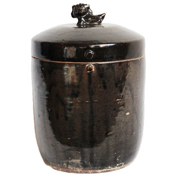 Black Ceramic Jar w/Foo Dog Lid