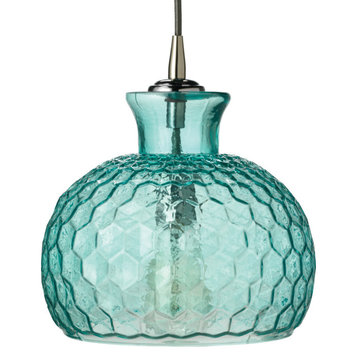 Soft Aqua Blue Honeycomb Art Glass Pendant Light Dome Shape Round Teal Turquoise