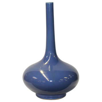 Midnight Blue Glaze Porcelain Plain Long Neck Vase Hws1133