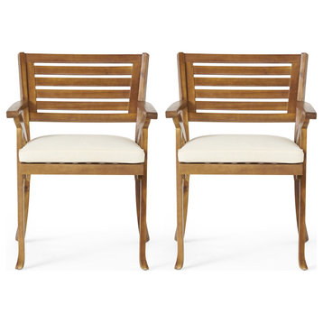GDF Studio Sean Outdoor Acacia Wood Dining Chairs, Set of 2, Teak /Cream